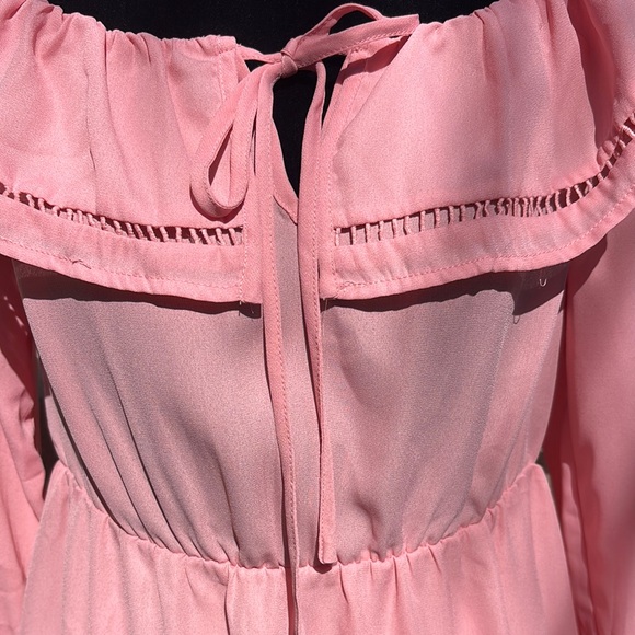 Pink Off-Shoulder Dress with Ruffle Details - Picture 4 of 7